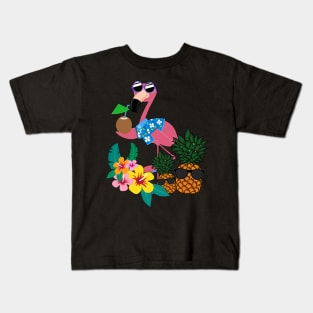 Cool Flamingo Pineapple Tropical Summer Kids T-Shirt